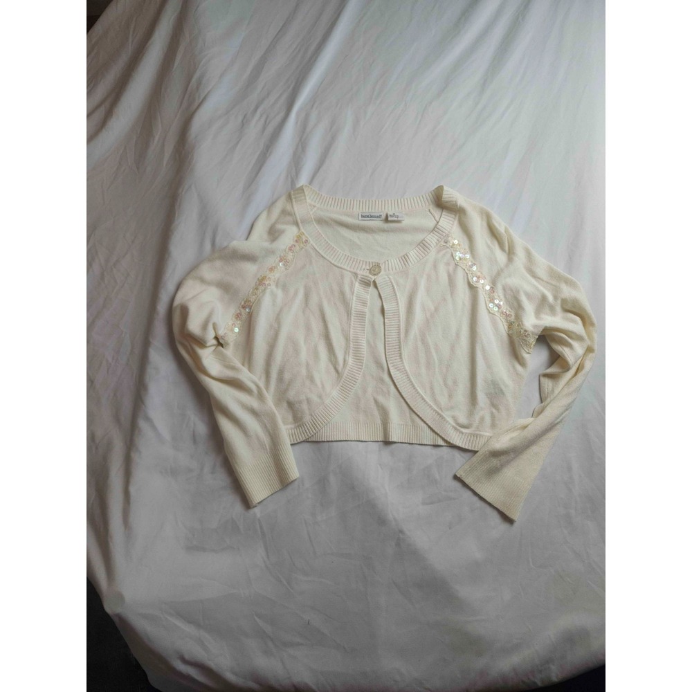 Harve Bernard Shrug Cardigan Sweater Womens Medium Ivory Knit Sequins Office